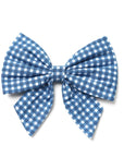 Blue and white checkered bow on a white background