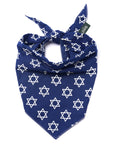 Blue bandana with white star patterns on a white background