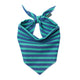 A striped pet bandana with horizontal teal and navy blue stripes, tied in a knot at the top and displayed flat against a white background.