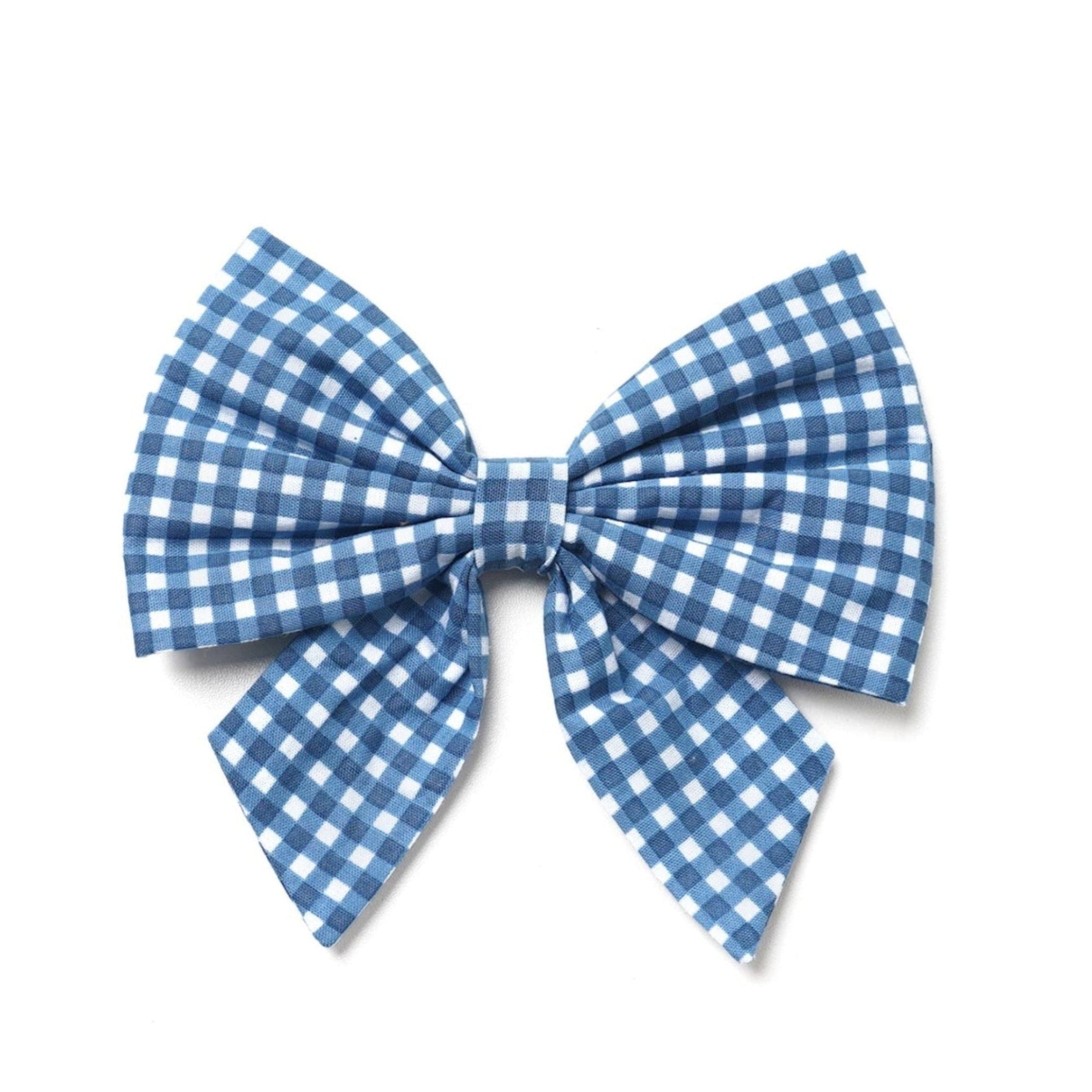 Blue and white checkered bow on a white background