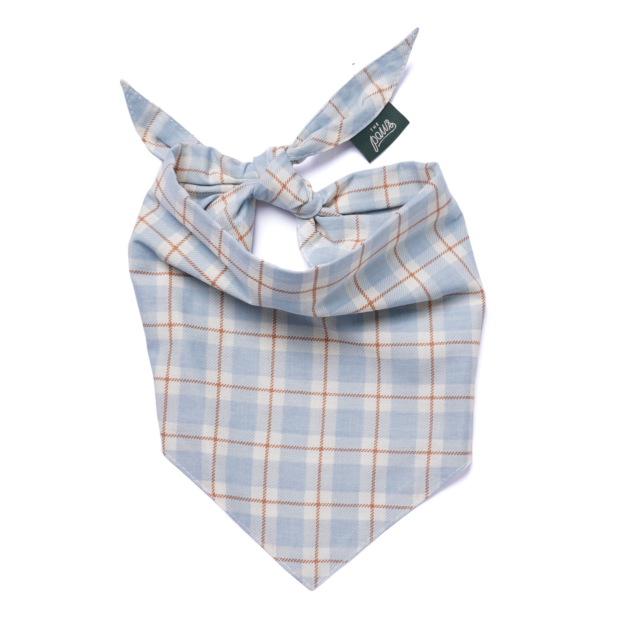 Plaid dog bandana with tied on a white background