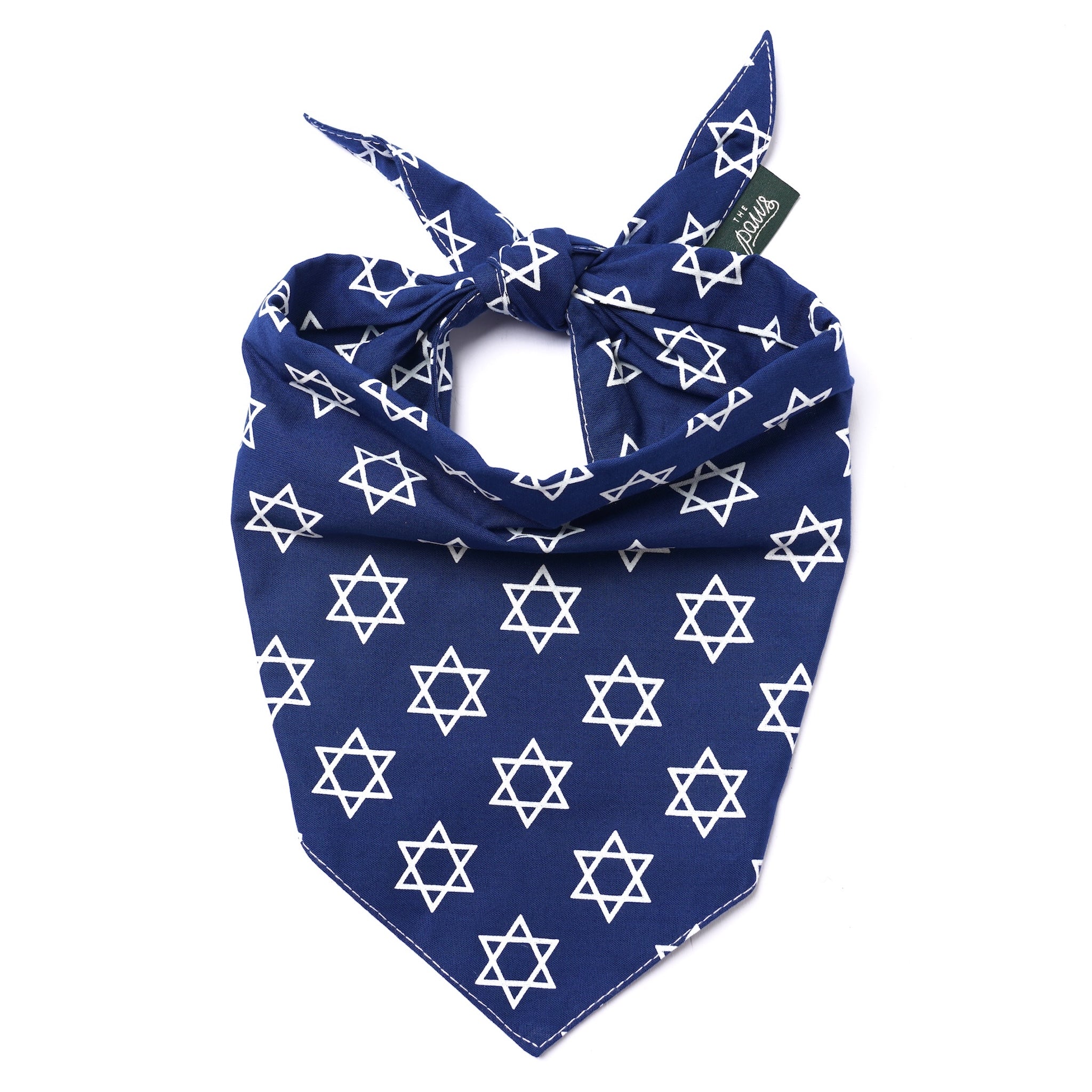Blue bandana with white star patterns on a white background