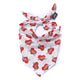 White bandana with red heart designs and text on a white background