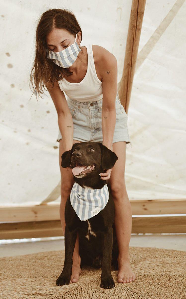 Mom & pup with matching Bandana and Face Mask