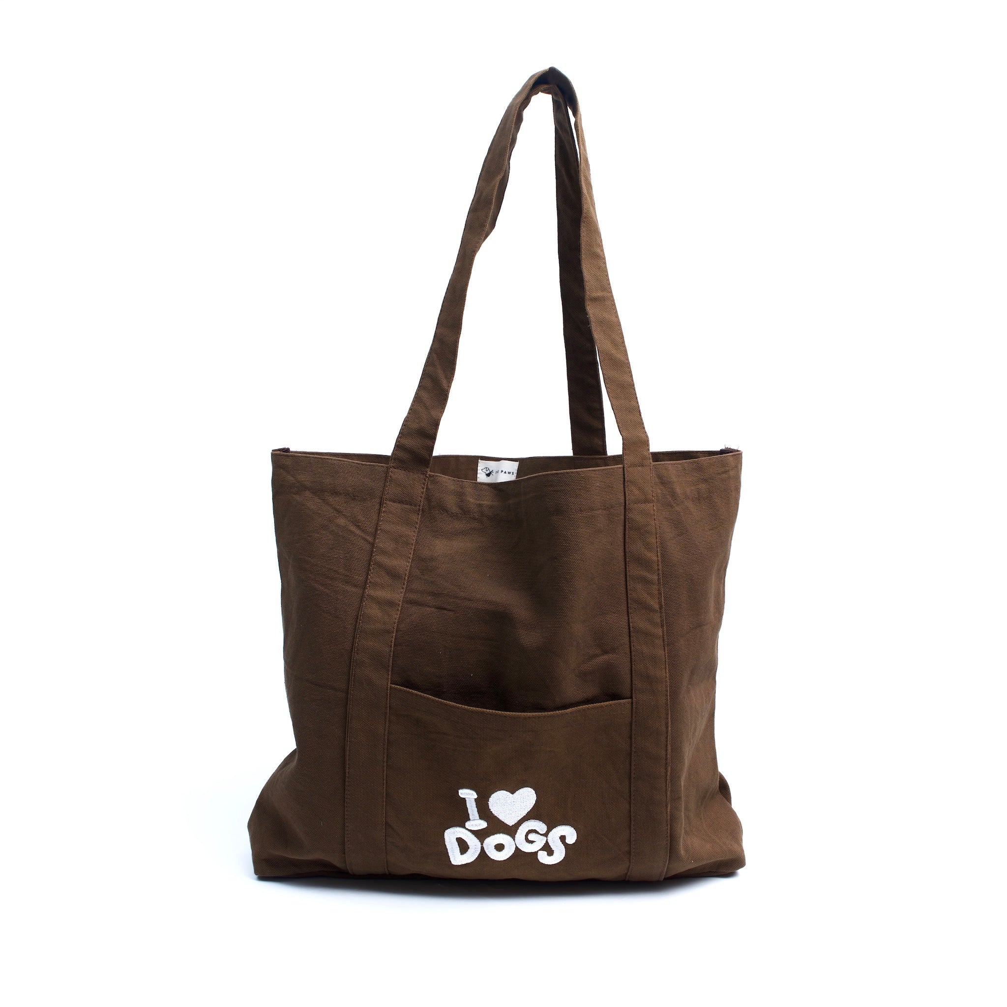 I Love Dogs Brown Canvas Tote Bag 