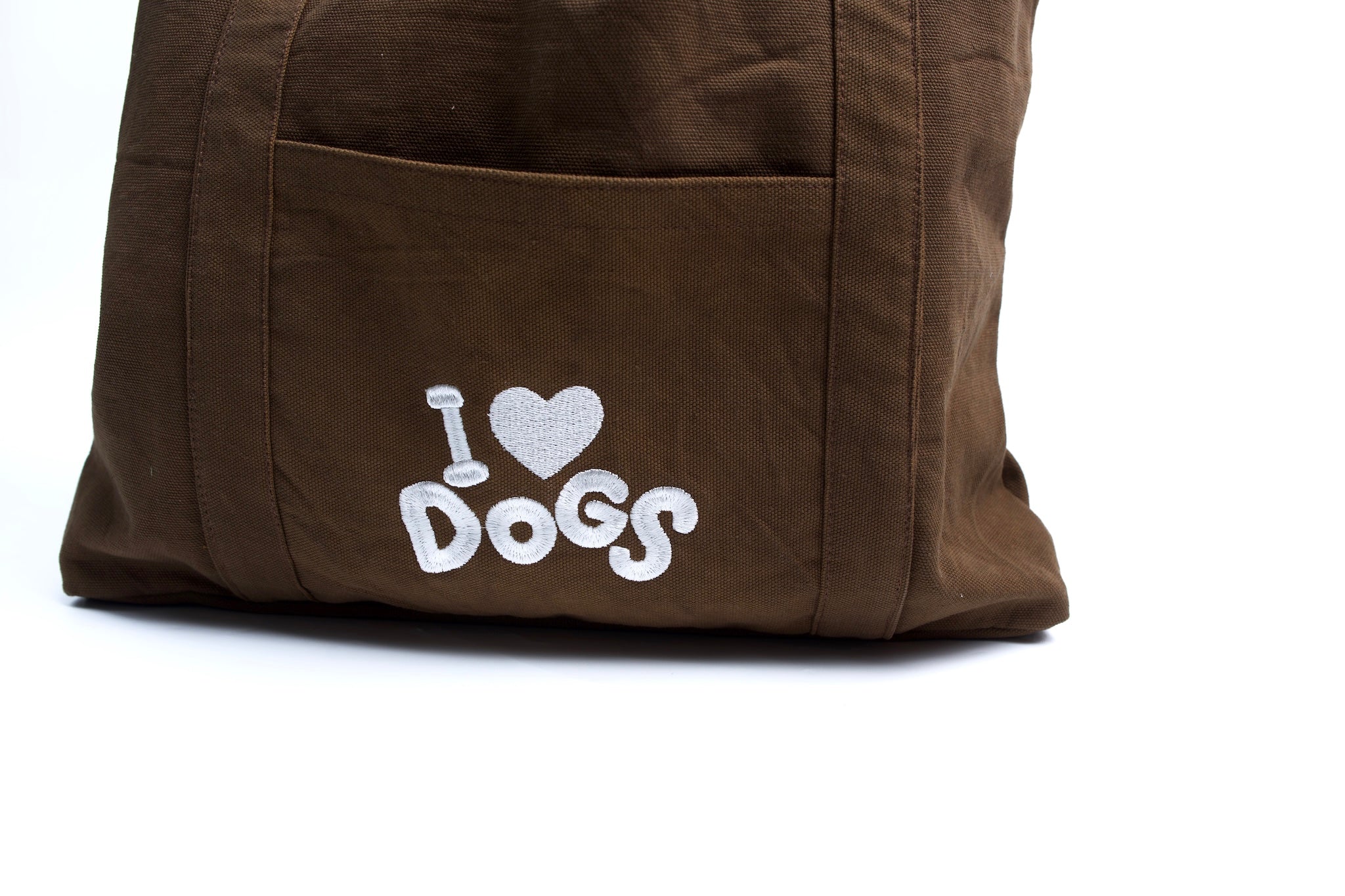 I Love Dogs Brown Canvas Tote Bag 