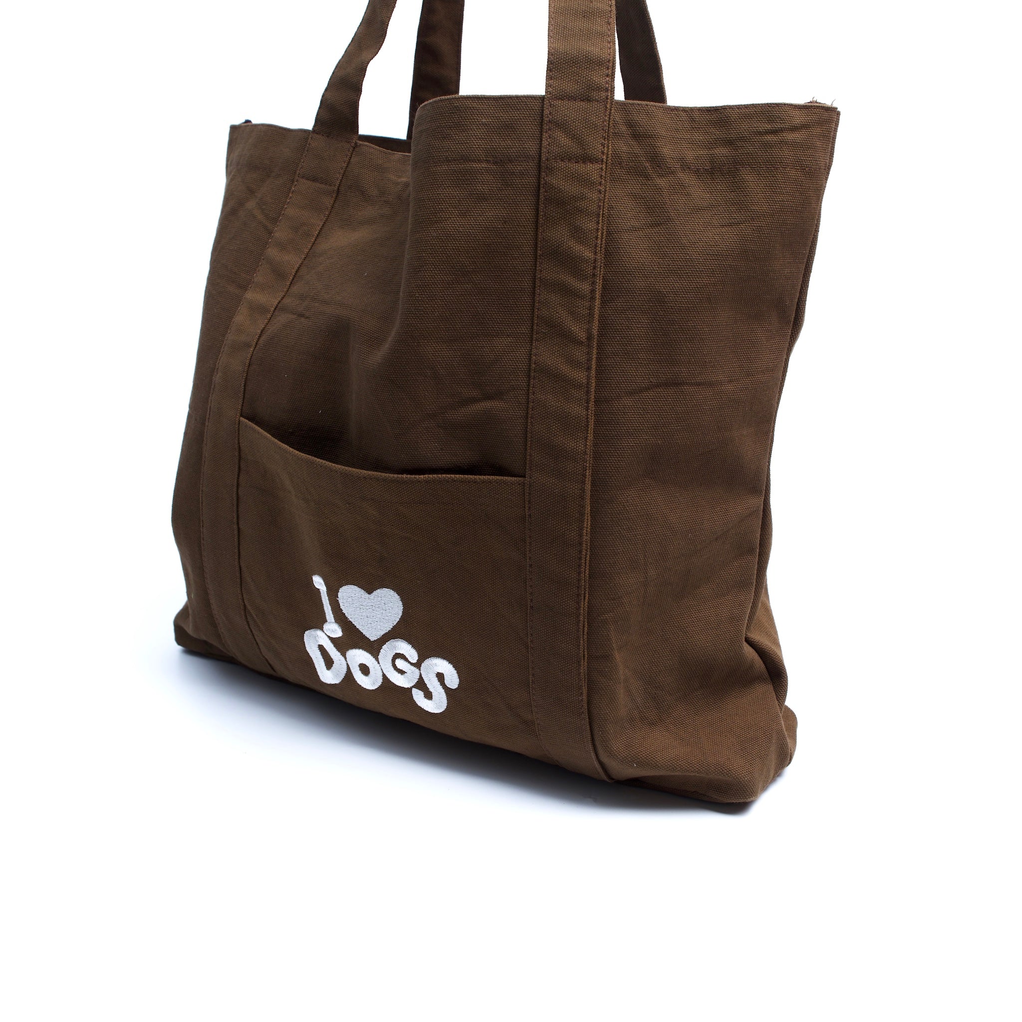 I Love Dogs Brown Canvas Tote Bag 