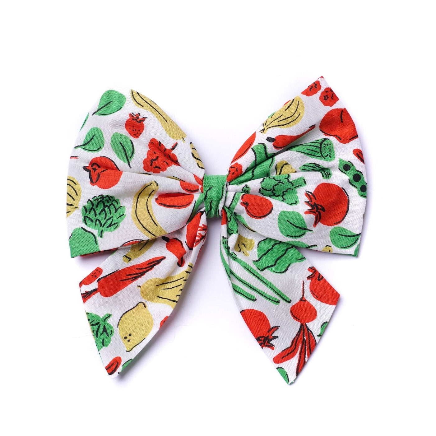 Colorful bow with vegetable pattern on a white background